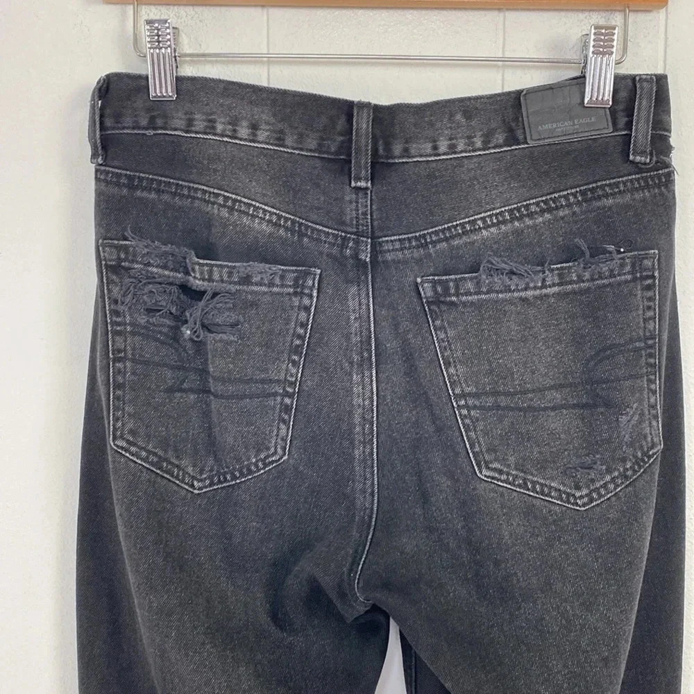 American Eagle Mom Jeans Black Distressed Ripped Denim Women’s Size 2 Grunge - Picture 12 of 14